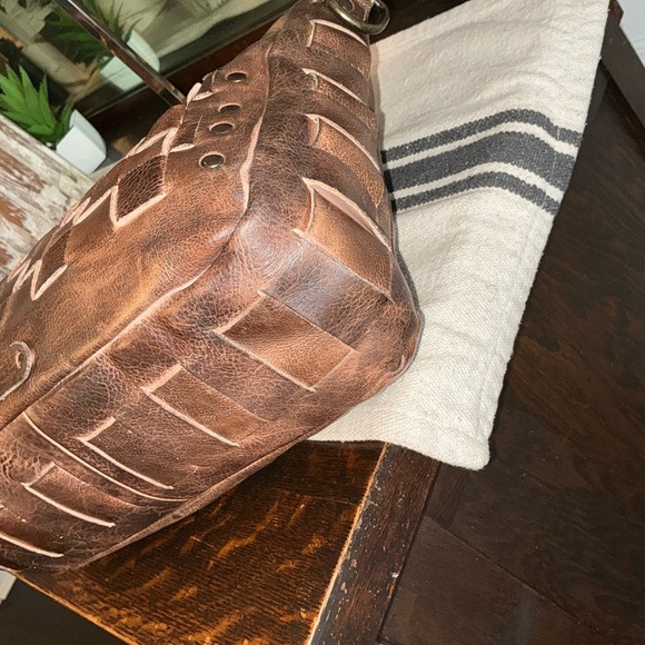 Bed Stu Orchid Woven Leather Handbag Crossbody Bag Teak Brown Retail $280 - Picture 9 of 12